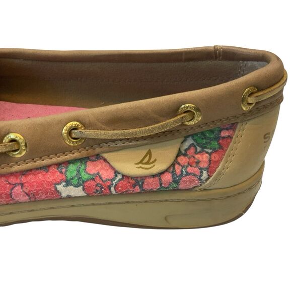 Sperry Top-Sider Angelfish Berry Floral Sequin Boat Shoes Tan Leather Size 7 - Picture 14 of 16